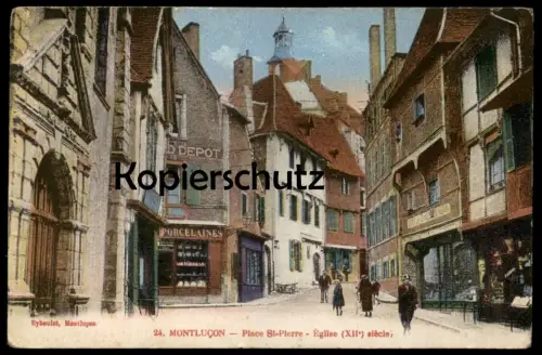 ALTE POSTKARTE MONTLUCON PLACE ST PIERRE ÉGLISE XII SIECLE PORCELAINES DEPOT GLACES S. GOBAIN Ansichtskarte cpa postcard