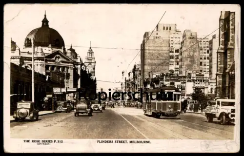 ALTE POSTKARTE MELBOURNE FLINDERS STREET TRAM 239 HAWTHORN TRAMWAY STRASSENBAHN 1937 Underwear advertising postcard
