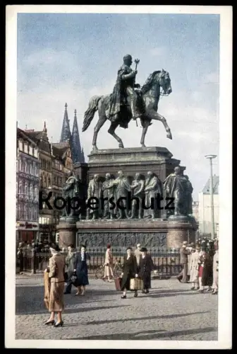 ALTE POSTKARTE KÖLN DENKMAL KÖNIG FRIEDRICH WILHELM III. AUF DEM HEUMARKT Personen Dame Koffer Hut Ansichtskarte AK cpa