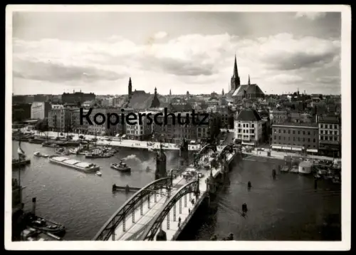 ALTE POSTKARTE STETTIN HANSABRÜCKE FRACHTSCHIFF NOTIZ GAUSPIEL GEGEN POMMERN 14.06.1936 Szczecin Poland polska postcard