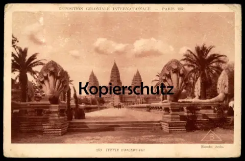 ALTE POSTKARTE PARIS 1931 TEMPLE D'ANGKOR VAT WAT TEMPEL CAMBODGE cambodia Kambodscha Ansichtskarte AK postcard cpa