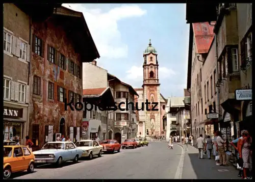 ÄLTERE POSTKARTE MITTENWALD OBERMARKT VW GOLF I OPEL FORD AUTO AUTOS SOUVENIR GESCHENKE LEDERHOSEN postcard AK cpa