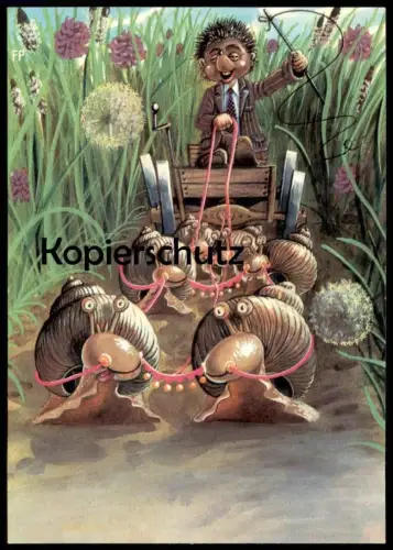 ÄLTERE POSTKARTE MECKI IN SCHNECKENKUTSCHE VERMENSCHLICHT SCHNECKE IGEL DDR PLANET VERLAG snail hedgehog AK postcard cpa
