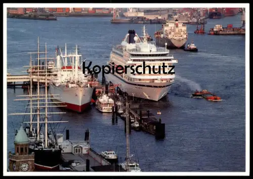 ÄLTERE POSTKARTE HAMBURG IM HAFEN KREUZFAHRTSCHIFF DREIMASTER SEGELSCHIFF Fähre Dampfer Schiff ship AK cpa postcard