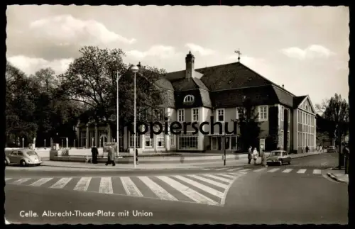 ÄLTERE POSTKARTE CELLE ALBRECHT-THAER-PLATZ MIT UNION GASTSTÄTTE VW KÄFER Volkswagen Zebrastreifen Citroen DS AK cpa