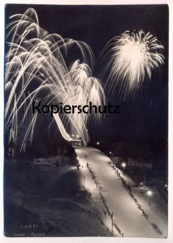 ÄLTERE POSTKARTE LAHTI SKISPRINGEN SUOMI FEUERWERK FIREWORKS Sprungschanze ski jumping Finland postcard Ansichtskarte