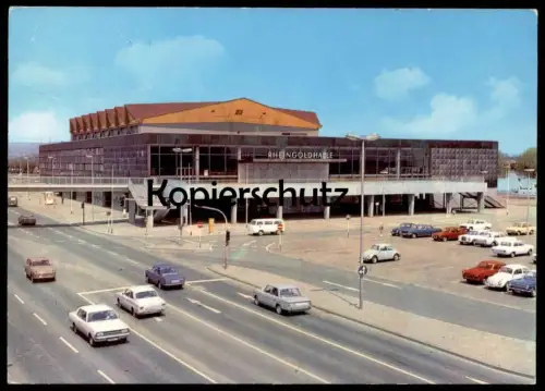 ÄLTERE POSTKARTE MAINZ RHEINGOLDHALLE VW KÄFER VOLKSWAGEN BULLI OPEL Ansichtskarte AK postcard cpa