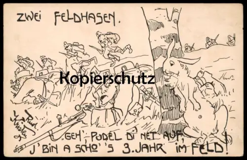ALTE KÜNSTLER POSTKARTE ZWEI FELDHASEN FRONT WELTKRIEG SOLDAT HASE HASEN RUDOLF KRISTEN AK Ansichtskarte postcard cpa