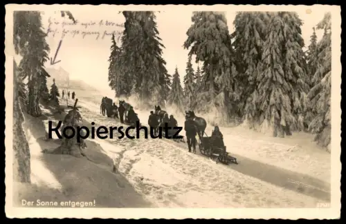 ALTE POSTKARTE RIESENGEBIRGE DER SONNE ENTGEGEN AUFFAHRT ZUR NEUEN SCHLESISCHEN- UND REIFTRÄGERBAUDE OBER-SCHREIBERHAU