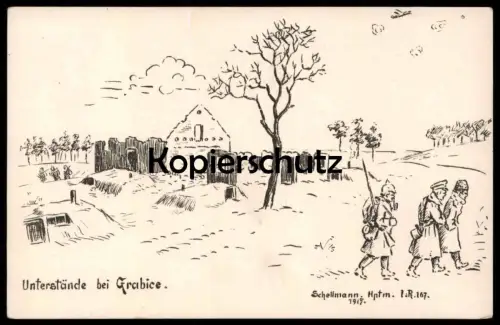 ALTE POSTKARTE UNTERSTÄNDE BEI GRABICE 1. WELTKRIEG SCHELLMANN 1915 Soldat Polska Polen Poland Ansichtskarte postcard