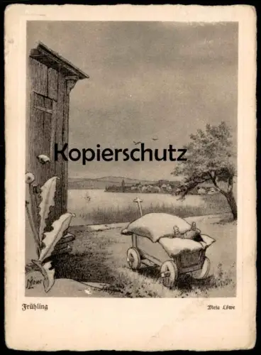 ALTE KÜNSTLER POSTKARTE FRÜHLING KIND WAGEN LÖWENZAHN META LÖWE child spring Ansichtskarte AK postcard