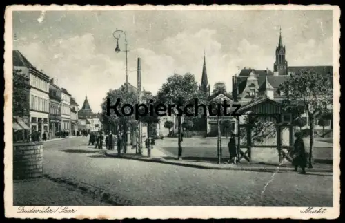 ALTE POSTKARTE DUDWEILER SAAR MARKT SAARBRÜCKEN FELDPOST 1940 NACH KALISCH KALISZ Ansichtskarte AK postcard cpa