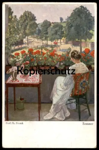ALTE KÜNSTLER POSTKARTE PROFESSOR PHILIPP FRANCK SOMMER KUNST-KENNER-KARTE WOHLGEMUTH & LISSNER Frau Blumen woman