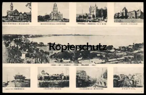 ALTE POSTKARTE VIEW OF BOMBAY FROM MALABAR HILL HIGH COURT OFFICE PYDOWNIE MUMBAI India Indien postcard Ansichtskarte AK