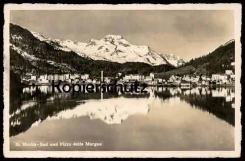 ALTE POSTKARTE ST. MORITZ BAD UND PIZZO DELLA MARGNA 1940 GRAUBÜNDEN SUISSE STEMPEL OBERKOMMANDO DER WEHRMACHT AK cpa