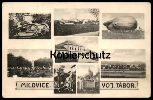 ALTE POSTKARTE MILOVICE VOJENSKY TABOR NEMOCNICE ZEPPELIN TANK LAGER MILOWITZ PANZER airship czech republic postcard cpa