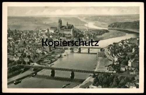 ALTE POSTKARTE MEISSEN IN SACHSEN FLIEGERAUFNAHME LUFTBILD DAS TAUSENDJÄHRIGE MEISSEN ELBE Ansichtskarte AK postcard cpa