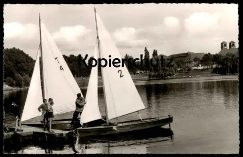 ÄLTERE POSTKARTE MÜNSTER AM AASEE MÄNNER AM SEGELBOOT SEGELBOOTE 1962 Boot Boote Ansichtskarte AK cpa postcard