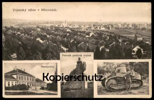 ALTE POSTKARTE MILOVICE VOJENSKY TABOR NEMOCNICE TANK POMNIK LAGER MILOWITZ PANZER czech republic Tschechische Republik