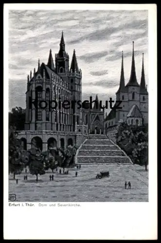 ALTE KÜNSTLER POSTKARTE ERFURT 1938 DOM UND SEVERIKIRCHE Severinkirche Kirche church église Ansichtskarte postcard cpa