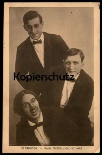 ALTE POSTKARTE ZIRKUS 3 BRUNOS HUMORISTISCHER SCHLEUDERBRETT AKT CLOWN Clowns paillasse circus Zirkus Cirque AK postcard