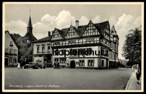 ALTE POSTKARTE BLOMBERG IN LIPPE MARKT MIT RATHAUS STADTSPARKASSE POSTBRIEFKASTEN AK Ansichtskarte cpa postcard