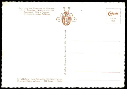 ÄLTERE POSTKARTE AUTOBAHN-HOTEL PFUNGSTADT BEI DARMSTADT RASTHAUS RASTHOF AUTOHOF RASTSTÄTTE highway motorway autoroute