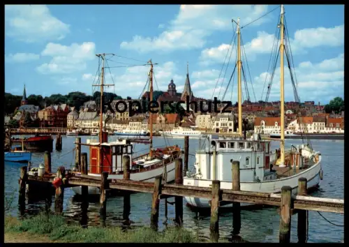 ÄLTERE POSTKARTE FLENSBURG HAFEN UND STADT SCHIFF KUTTER FISCHERBOOT fishing ship bateau Ansichtskarte AK postcard cpa