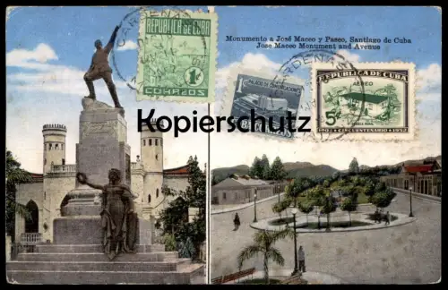 ALTE POSTKARTE SANTIAGO DE CUBA MONUMENTO A JOSÉ MACEO Y PASEO MONUMENT AND AVENUE KUBA STAMP Ansichtskarte cpa postcard