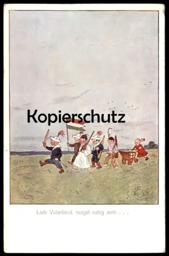 ALTE POSTKARTE MILITÄR 1. WELTKRIEG LIEB VATERLAND... DEUTSCHLAND PATRIOTIK KINDER KIND MALER VERMUTLICH ADALBERT HOLZER