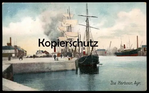 ALTE POSTKARTE AYR THE HARBOUR SCOTLAND Schottland Schiff ship Dampfer Segelschiff Hafen port Ansichtskarte cpa postcard