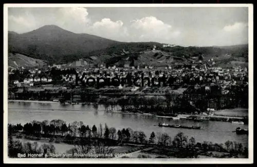 ALTE POSTKARTE BAD HONNEF AM RHEIN BLICK VOM ROLANDSBOGEN AUS GESEHEN STEMPEL HOTEL HUBERTUSHOF Ansichtskarte cpa