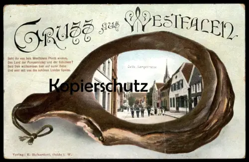 ALTE LITHO POSTKARTE GRUSS AUS WESTFALEN OELDE LANGESTRASSE SCHINKEN LANGE STRASSE Ansichtskarte AK cpa postcard
