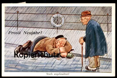 ALTE POSTKARTE PROSIT NEUJAHR STARK ANGEFEUCHTET BIER ALKOHOL MATROSE alcohol alcool beer drunken Humor humour postcard