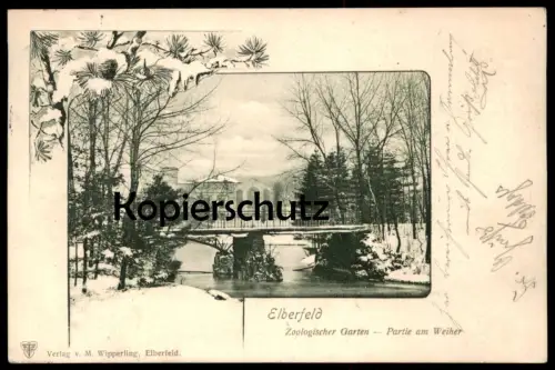 ALTE POSTKARTE ELBERFELD ZOOLOGISCHER GARTEN PARTIE AM WEIHER ZOO WINTER Wuppertal Ansichtskarte cpa postcard AK