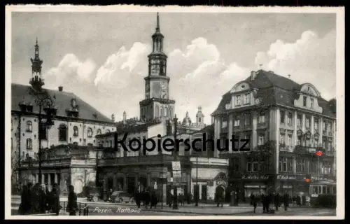 ALTE POSTKARTE POSEN POZNAN RATHAUS BEFLAGGUNG GESCHÄFT B. ANTKOWIAK Ansichtskarte AK cpa postcard Polska