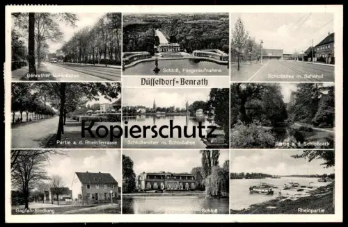 ÄLTERE POSTKARTE DÜSSELDORF BENRATH SCHLOSSALLEE MIT BAHNHOF GAGFAH-SIEDLUNG SCHLOSS SCHLOSSWEIHER Ansichtskarte AK cpa