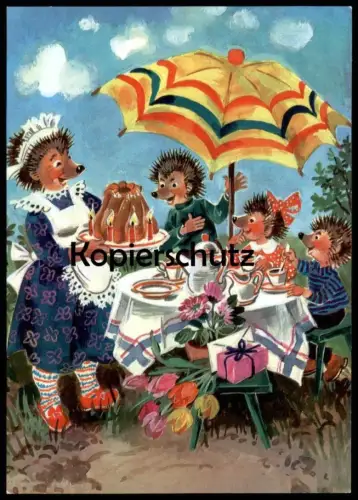 ÄLTERE POSTKARTE MECKI IM GARTEN KUCHEN FEIER GEBURTSTAG BIRTHDAY IGEL DDR PLANET VERLAG hedgehog Ansichtskarte postcard