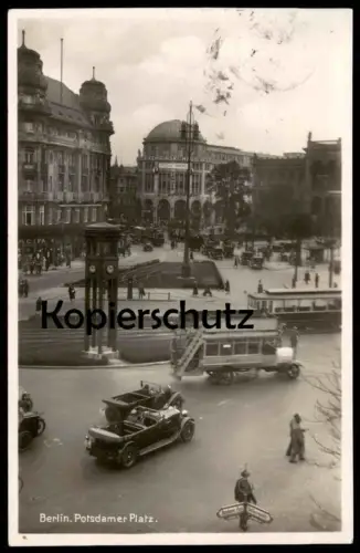 ALTE POSTKARTE BERLIN VERKEHR 1929 POTSDAMER PLATZ BELLEVUESTRASSE CABRIO Tram Tramway Strassenbahn Bus traffic postcard