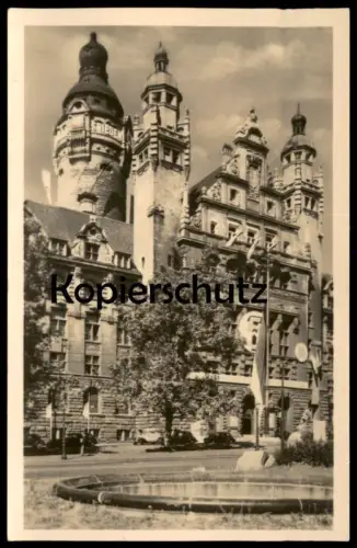 ALTE POSTKARTE LEIPZIG NEUES RATHAUS 1954 BRUNNEN FLAGGEN AK Ansichtskarte postcard cpa
