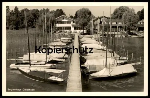 ALTE POSTKARTE SEGLERHAUS CHIEMSEE SEBELBOOTE STEG STEMPEL PRIEN 1951 Segelboot Hafen AK Ansichtskarte postcard cpa