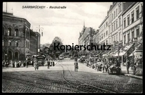 ALTE POSTKARTE SAARBRÜCKEN REICHSTRASSE AUTOS AUTO cars car Ansichtskarte AK postcard cpa
