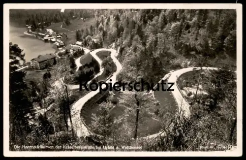 ALTE POSTKARTE URFELD AM WALCHENSEE HAARNADELKURVEN DER KESSELBERGSTRASSE Kurve Gebirgspass road route de col postcard