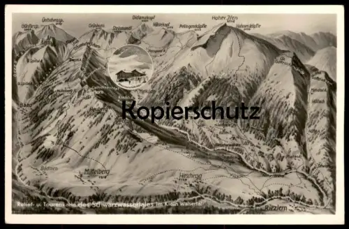 ALTE POSTKARTE KLEINWALSERTAL RELIEFKARTE TOURENKARTE DES SCHWARZWASSERTALES MITTELBERG HIRSCHEGG RIEZLERN AK postcard