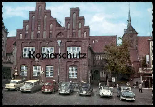 ÄLTERE POSTKARTE RENDSBURG ALTES RATHAUS VW KÄFER VOLKSWAGEN OPEL DKW FIAT CITROEN AUTO AUTOS car cars AK cpa postcard