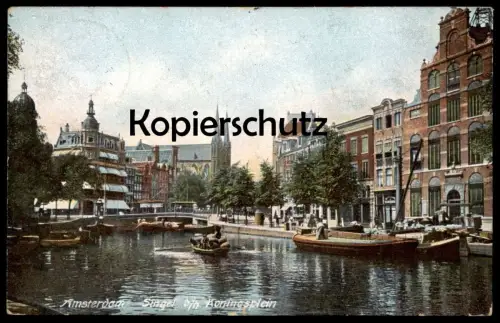 ALTE POSTKARTE AMSTERDAM SINGEL BIJ HET KONINGSPLEIN Schiff ship Nederland netherlands Pays-Bas postcard Ansichtskarte