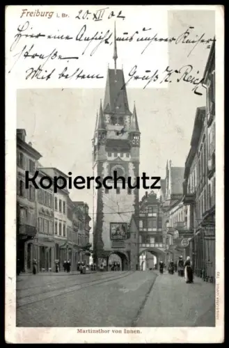 ALTE POSTKARTE FREIBURG BREISGAU MARTINSTHOR VON INNEN GESCHÄFTE 1902 MARTINSTOR Ansichtskarte cpa postcard AK