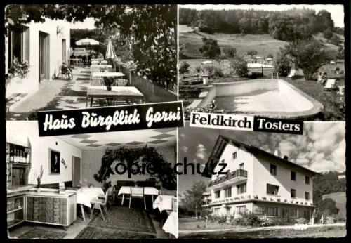 ÄLTERE POSTKARTE FELDKIRCH TOSTERS HAUS BURGBLICK GARNI FAMILIE EGON GEIGER POOL Vorarlberg Ansichtskarte cpa postcard