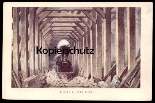 ALTE KARTE FOTO PHOTO INTERIOR OF SNOW SHEDS DAMPFLOK TRAIN WOHL SIERRA NEVADA WESTERN SUMMIT CALIFORNIA CENTRAL PACIFIC