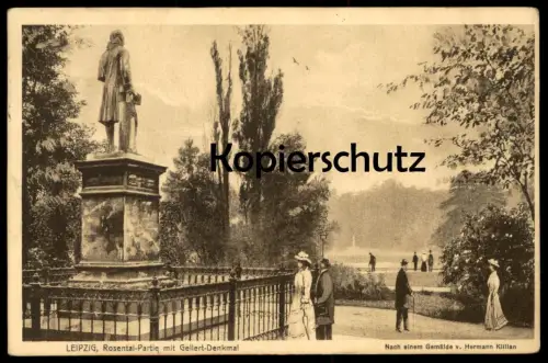 ALTE POSTKARTE LEIPZIG ROSENTAL-PARTIE MIT GELLERT-DENKMAL GELLERTDENKMAL NACH GEMÄLDE VON HERMANN KILLIAN Ansichtskarte